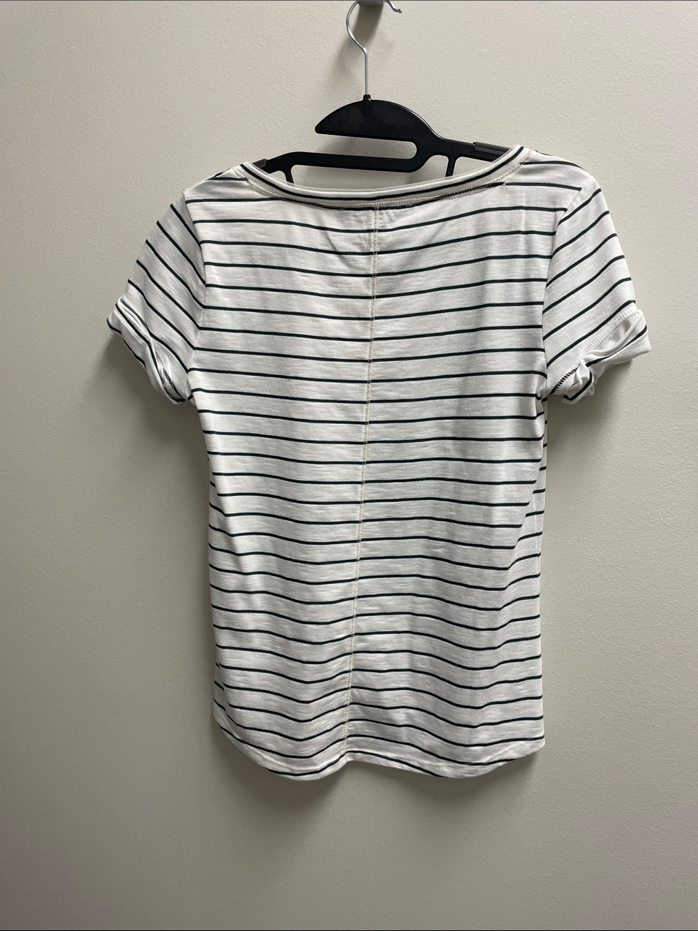 White House Black Market White & Black Striped V-Neck Short Sleeve Tee - Picture 3 of 5